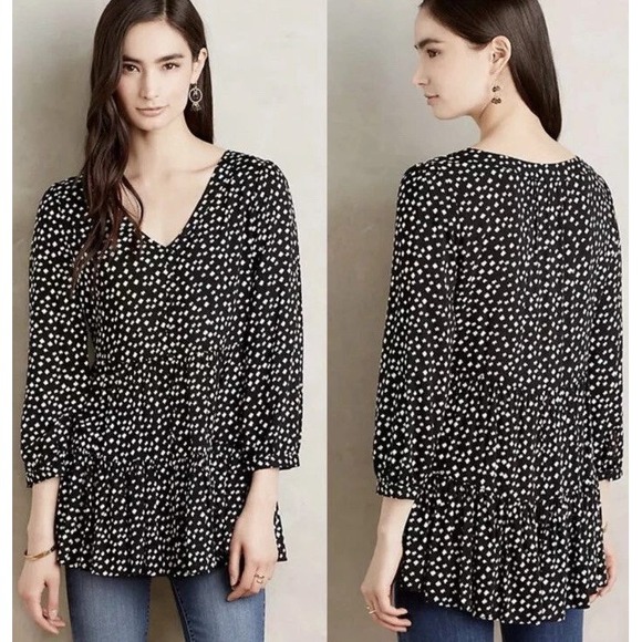 Maeve Tops - Anthropologie Maeve Lila Tiered Tunic Top Womens Medium Polka dot Black White